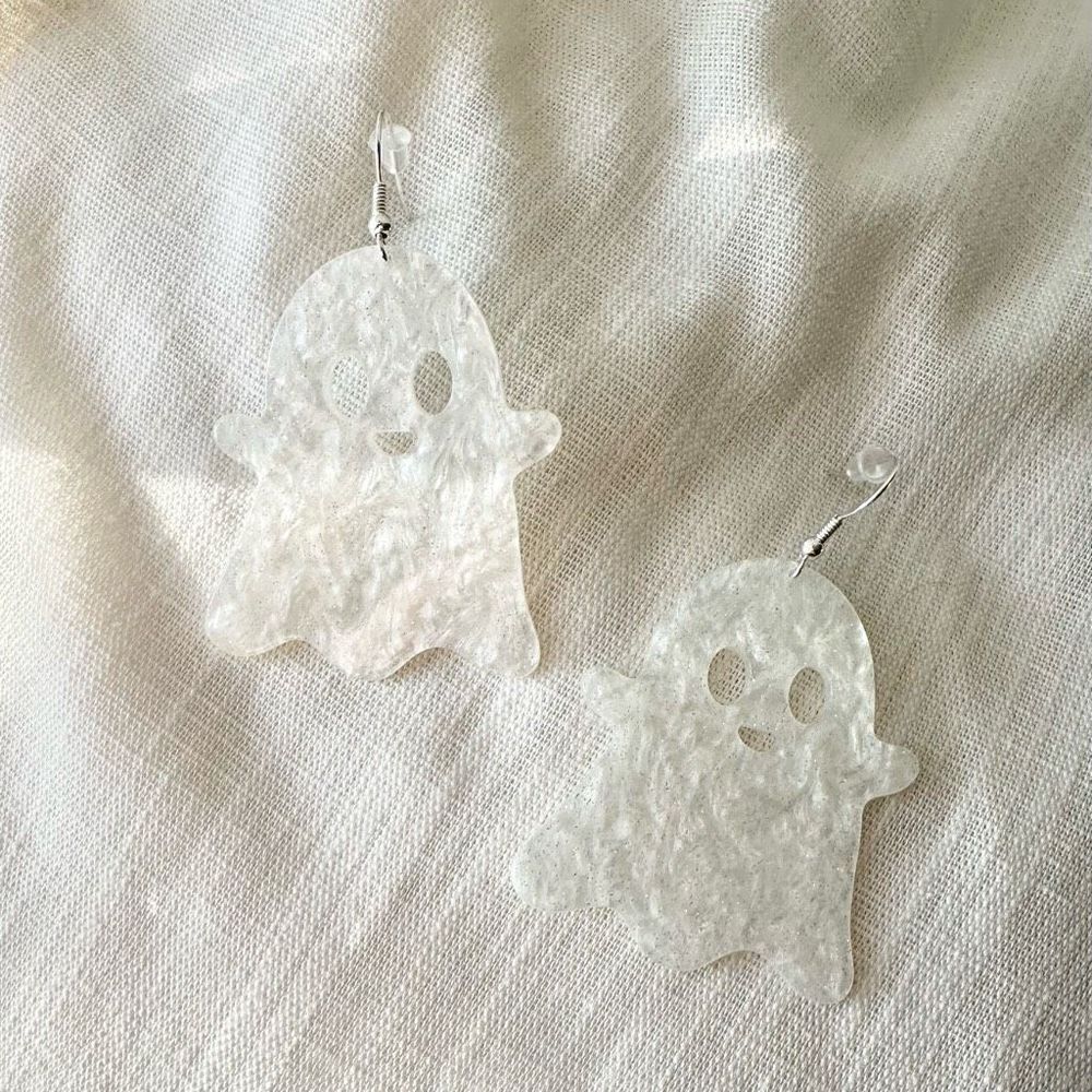 White sparkle ghost dangle earrings